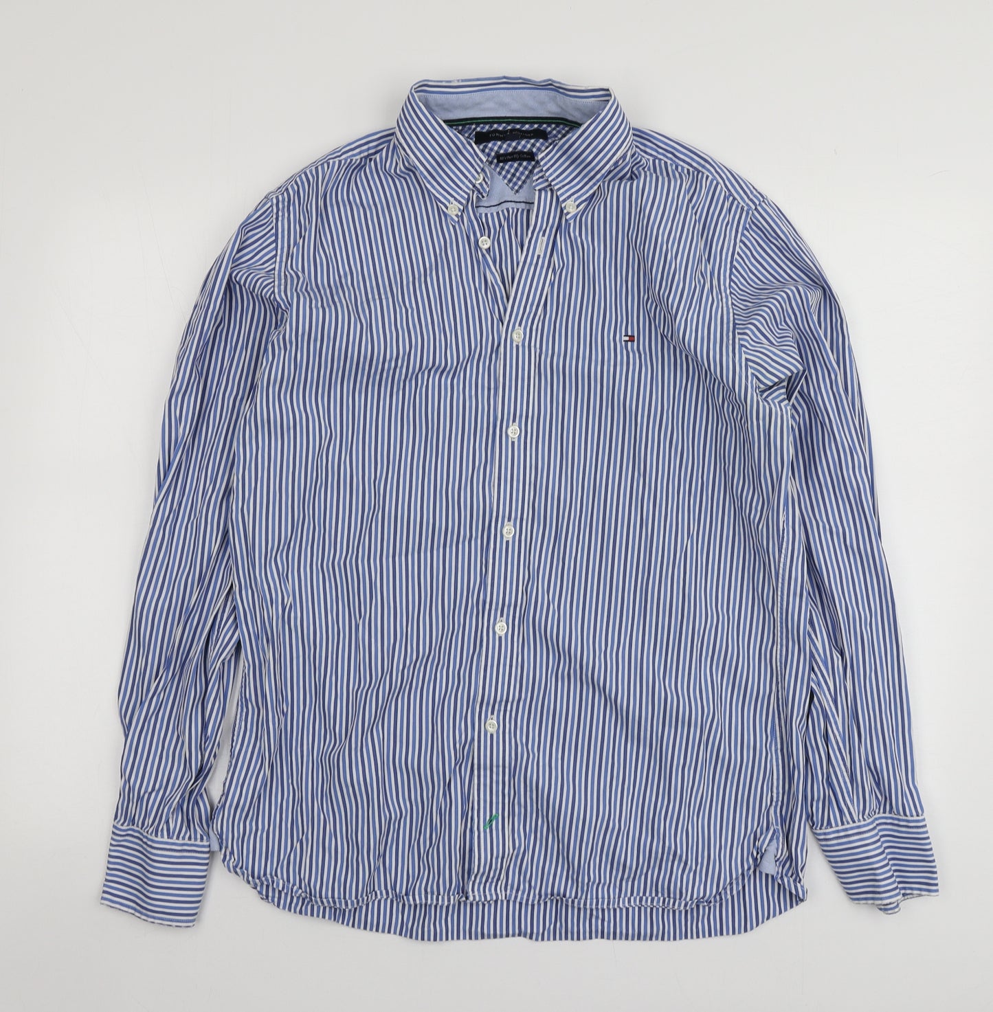 Tommy Hilfiger Mens Blue Striped Cotton  Button-Up Size L Collared