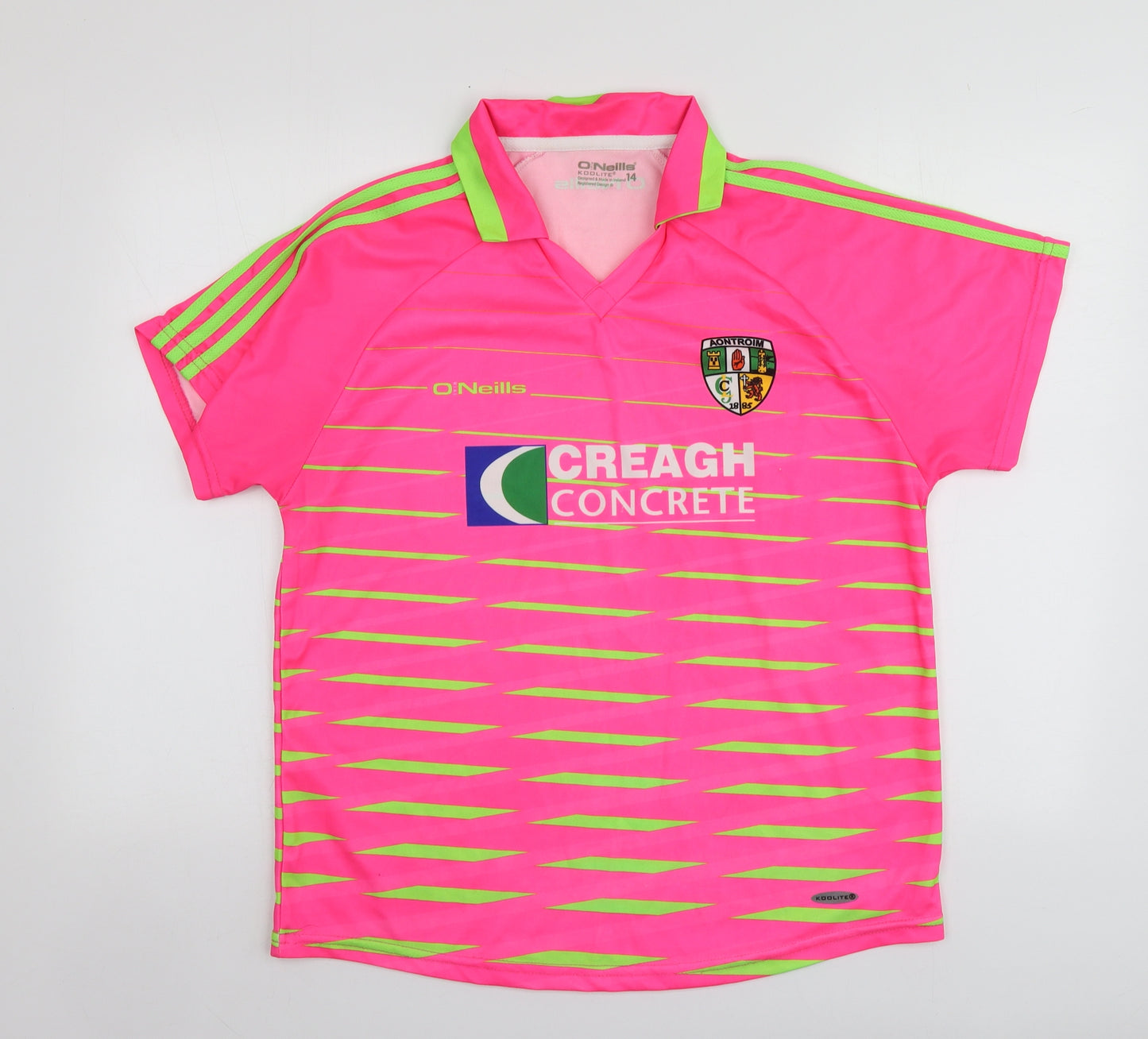 O'Neills Womens Pink Geometric Polyester Basic T-Shirt Size 14 V-Neck