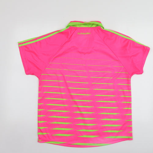 O'Neills Womens Pink Geometric Polyester Basic T-Shirt Size 14 V-Neck