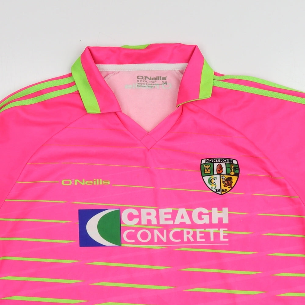 O'Neills Womens Pink Geometric Polyester Basic T-Shirt Size 14 V-Neck
