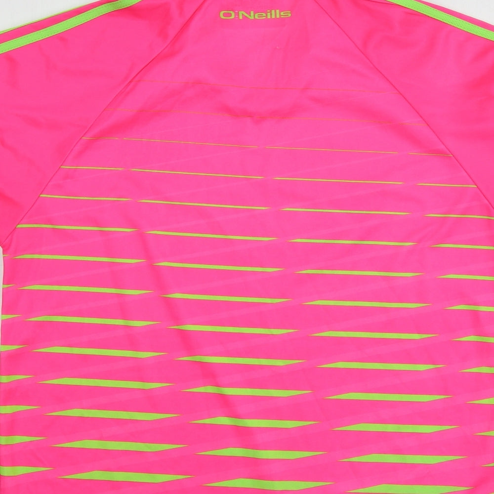 O'Neills Womens Pink Geometric Polyester Basic T-Shirt Size 14 V-Neck