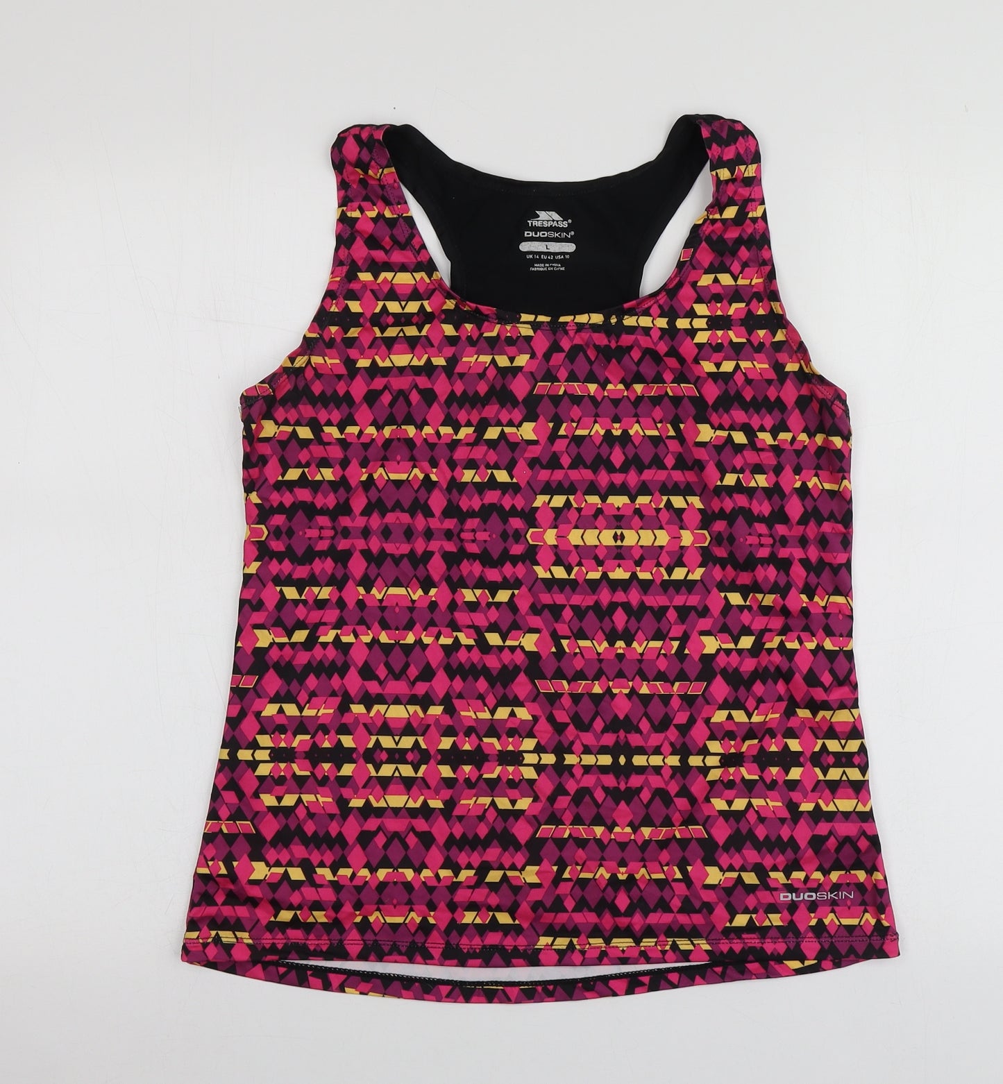 Trespass Womens Pink Geometric Polyester Basic T-Shirt Size L Round Neck
