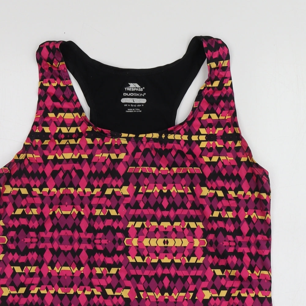 Trespass Womens Pink Geometric Polyester Basic T-Shirt Size L Round Neck