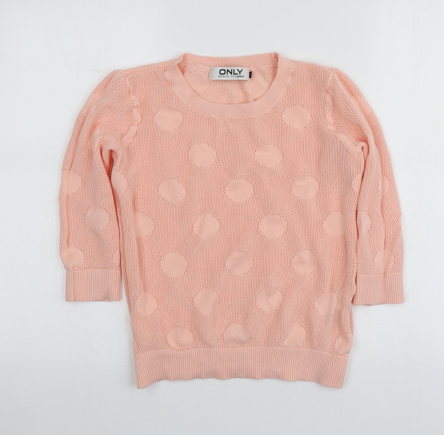 Only Womens Pink Round Neck Geometric Cotton Pullover Jumper Size S