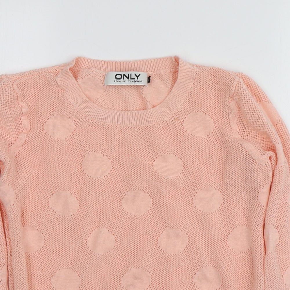 Only Womens Pink Round Neck Geometric Cotton Pullover Jumper Size S