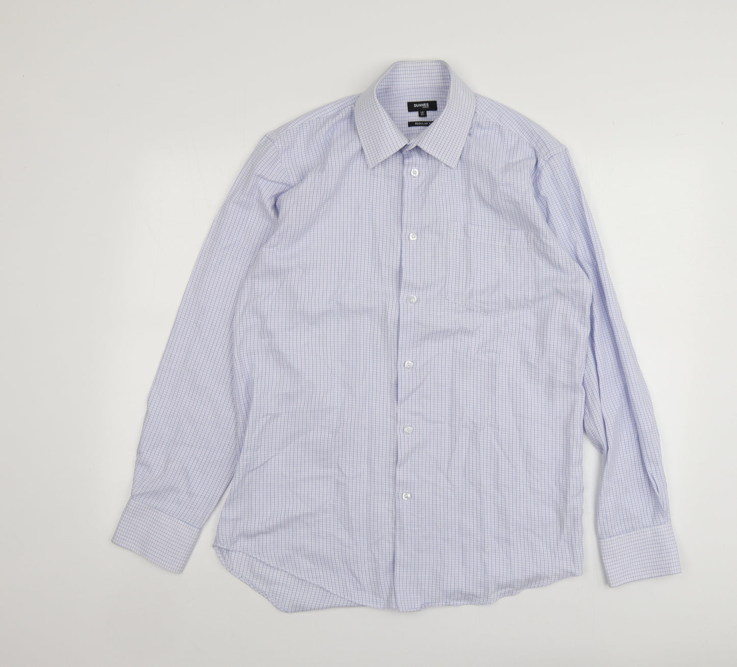 Dunnes Stores Mens Blue Check Cotton  Button-Up Size 15 Collared