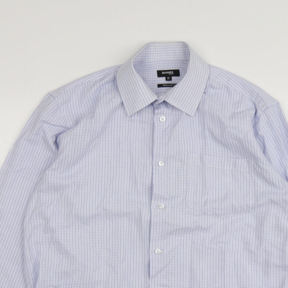 Dunnes Stores Mens Blue Check Cotton  Button-Up Size 15 Collared