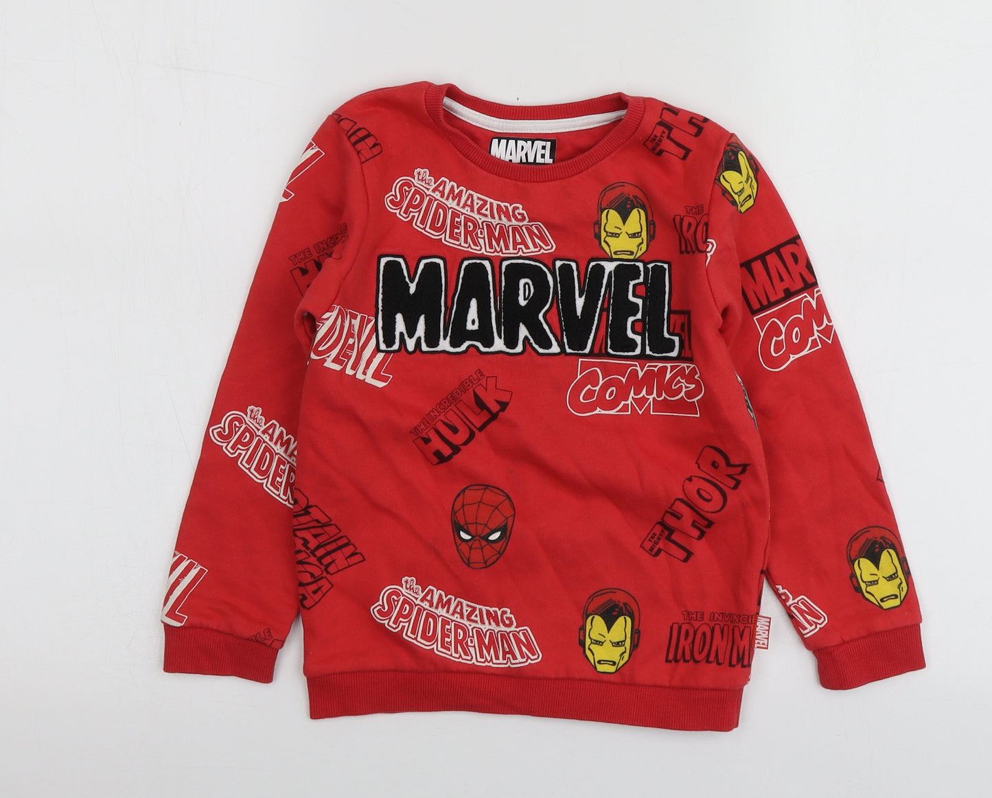 M&S Boys Red Geometric Cotton Pullover Hoodie Size 6-7 Years   - MARVEL