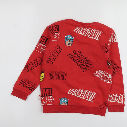 M&S Boys Red Geometric Cotton Pullover Hoodie Size 6-7 Years   - MARVEL