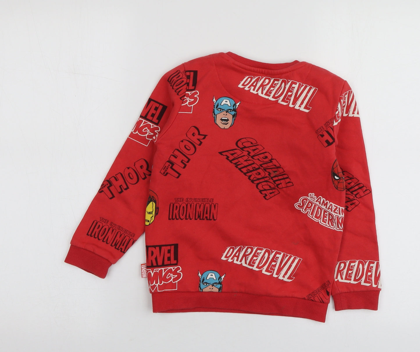M&S Boys Red Geometric Cotton Pullover Hoodie Size 6-7 Years   - MARVEL