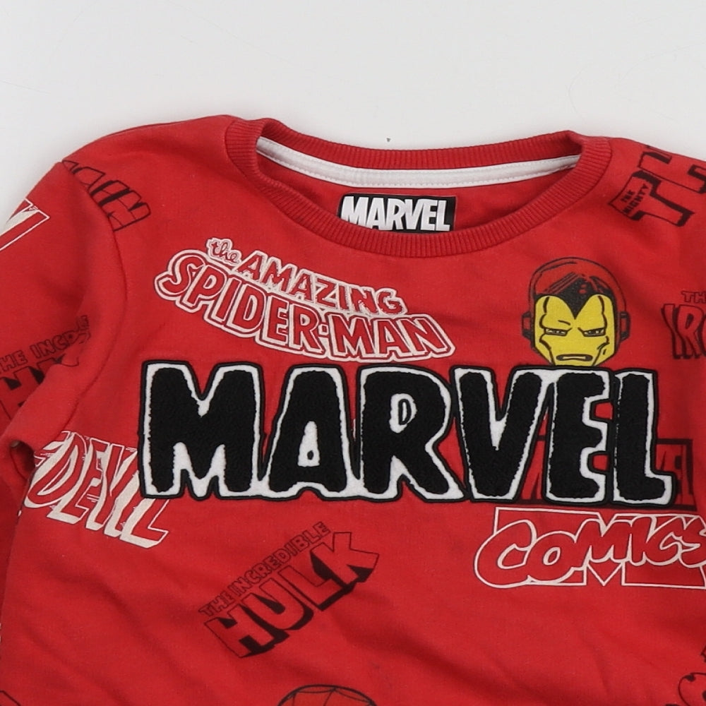 M&S Boys Red Geometric Cotton Pullover Hoodie Size 6-7 Years   - MARVEL
