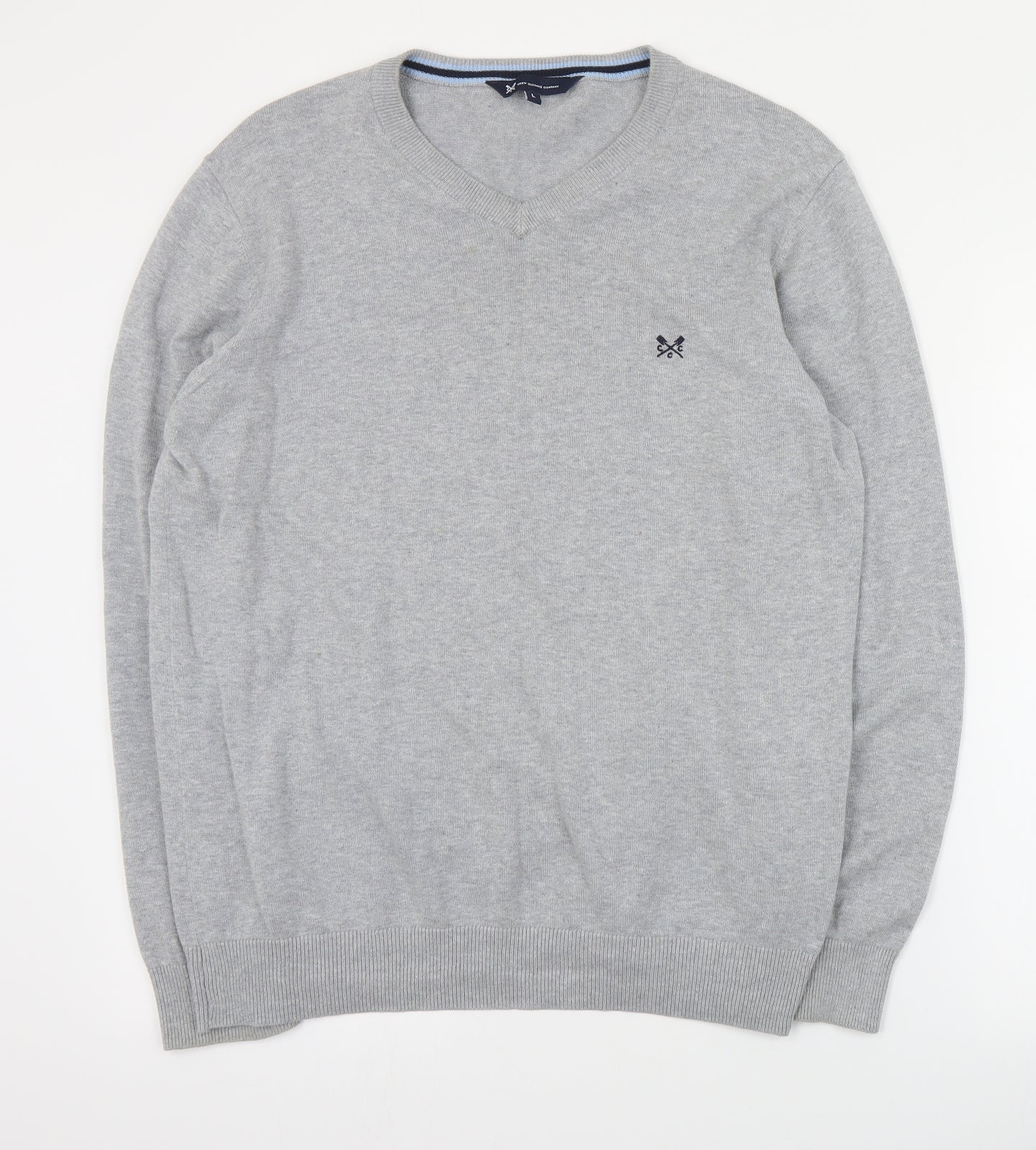 Crewe Clothing Company Mens Grey V-Neck  Cotton Pullover Jumper Size L
