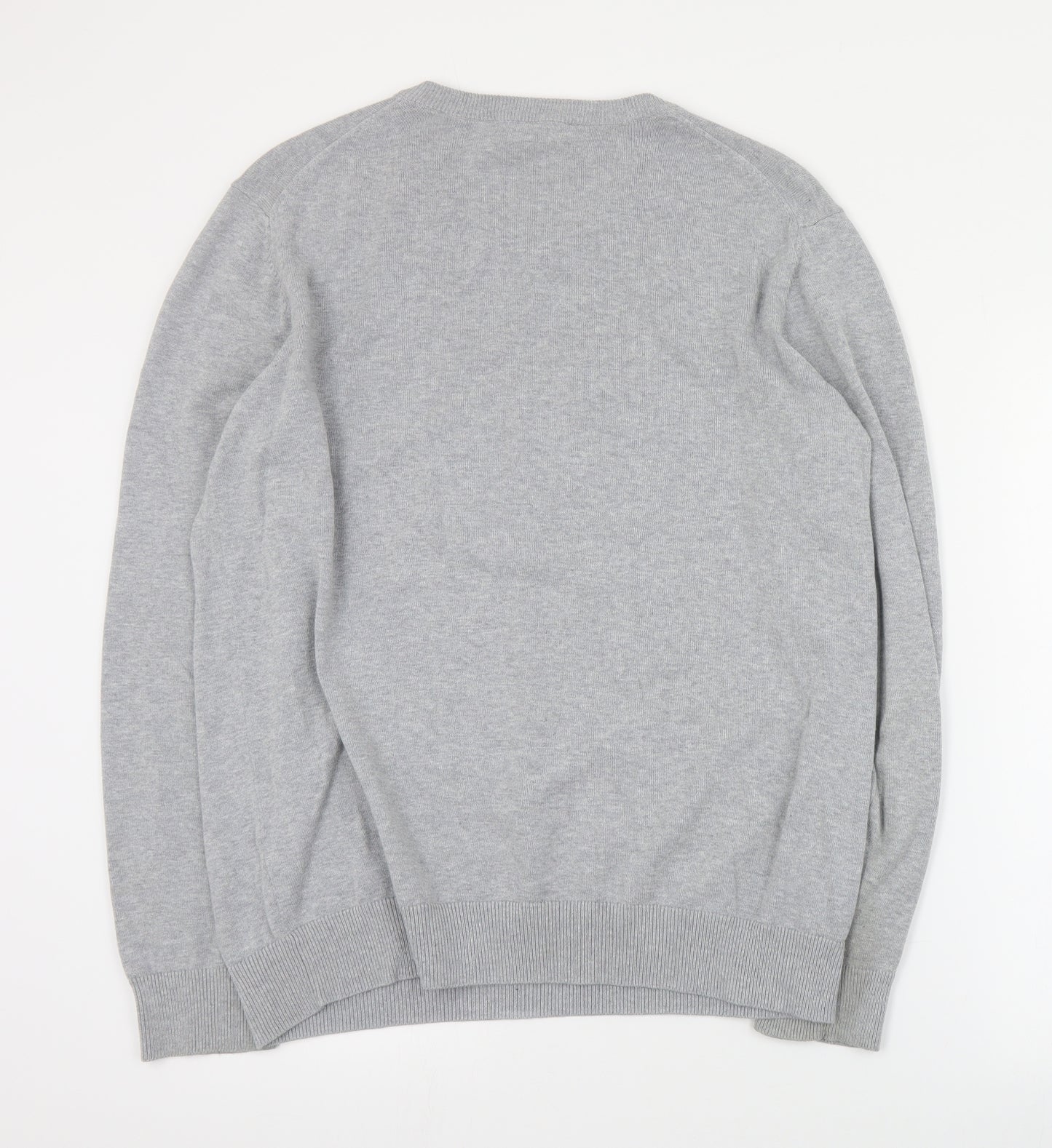 Crewe Clothing Company Mens Grey V-Neck  Cotton Pullover Jumper Size L