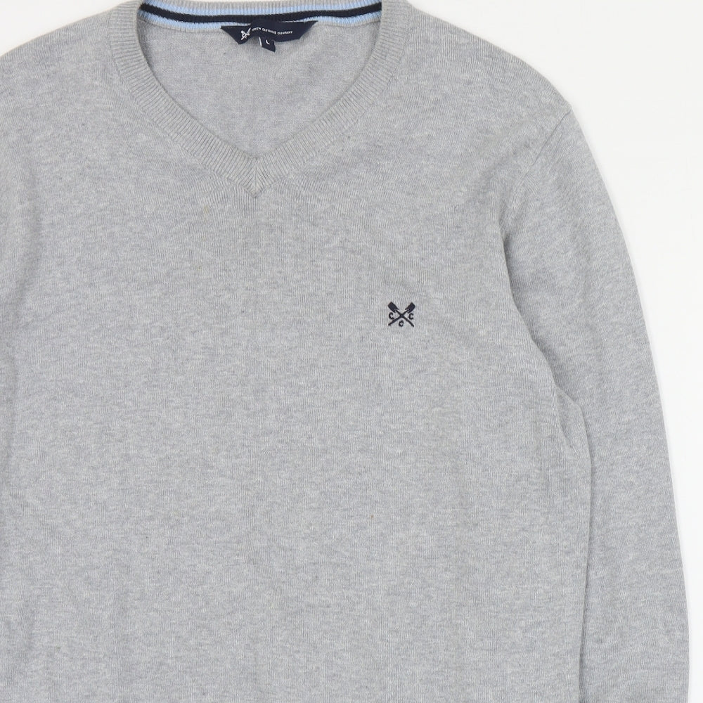 Crewe Clothing Company Mens Grey V-Neck  Cotton Pullover Jumper Size L