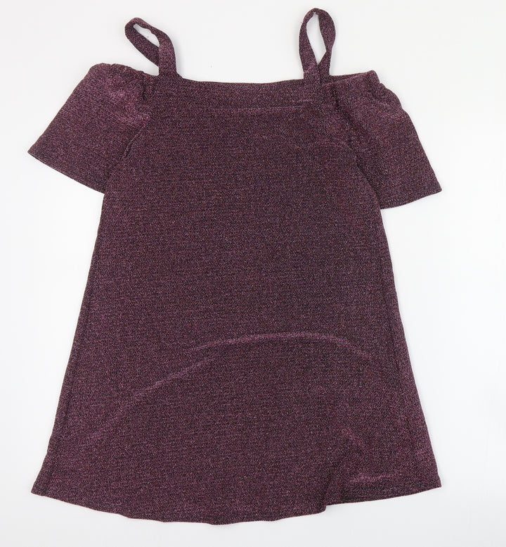 New Look Womens Pink Nylon Shift Size 6 Square Neck Pullover