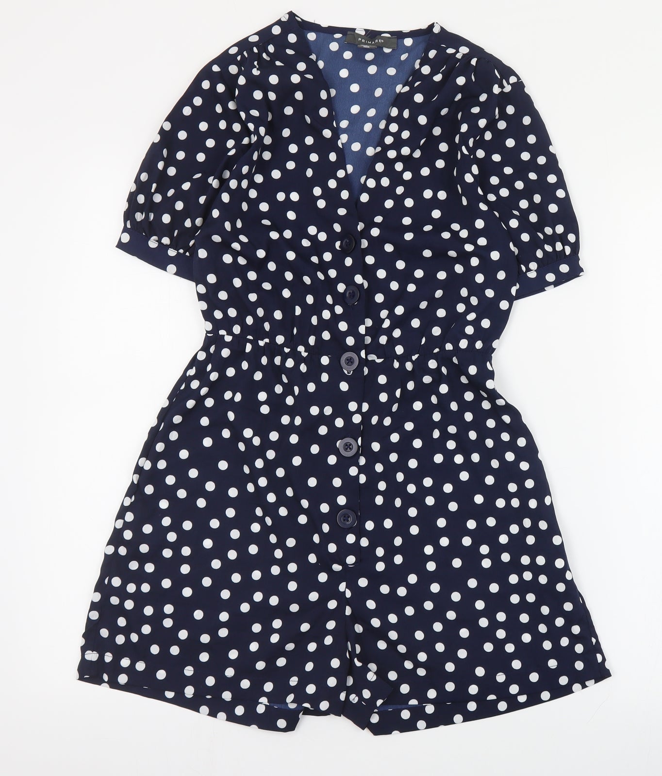 Primark Womens Blue Polka Dot Polyester Playsuit One-Piece Size 4  Button
