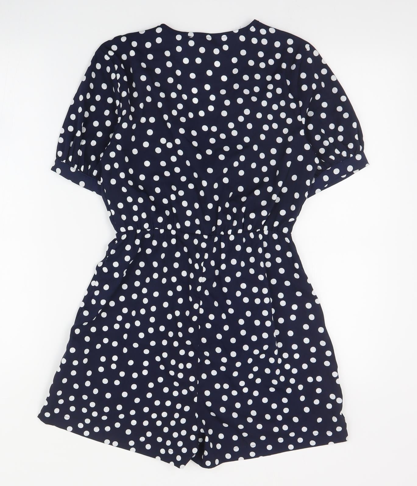 Primark Womens Blue Polka Dot Polyester Playsuit One-Piece Size 4  Button