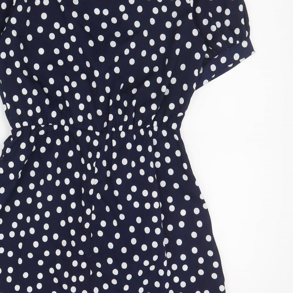Primark Womens Blue Polka Dot Polyester Playsuit One-Piece Size 4  Button