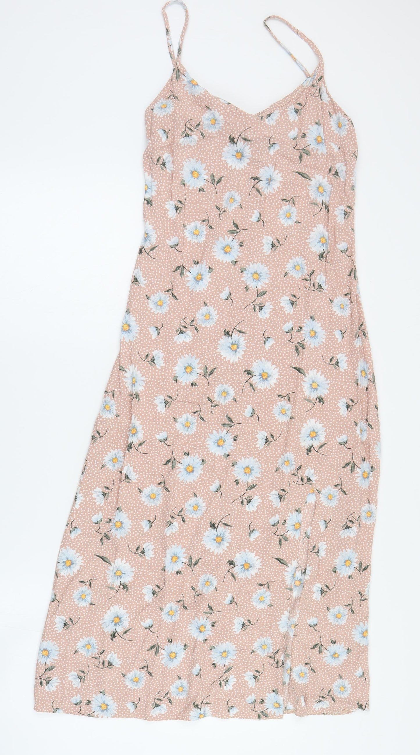Primark Womens Pink Floral Viscose Maxi  Size 6  V-Neck Pullover