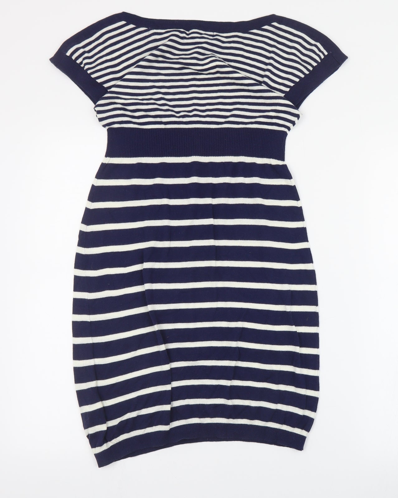 New Look Womens Blue Striped Cotton Jumper Dress  Size 10  Boat Neck Pullover