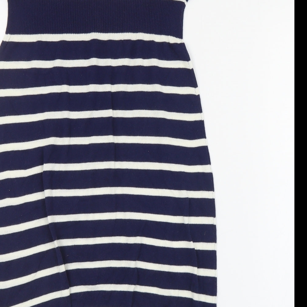 New Look Womens Blue Striped Cotton Jumper Dress  Size 10  Boat Neck Pullover