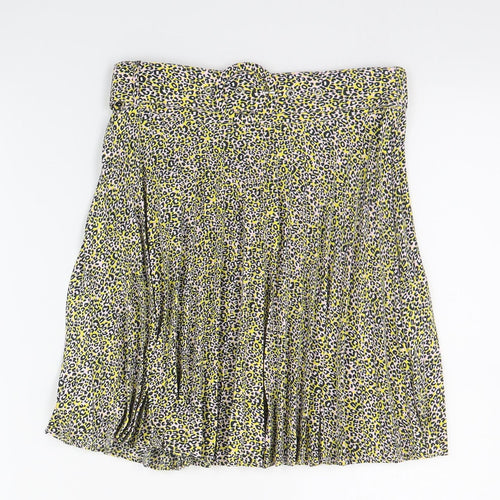 Topshop Womens Yellow Floral Polyester Pleated Skirt Size 6