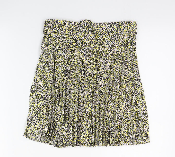 Topshop Womens Yellow Floral Polyester Pleated Skirt Size 6