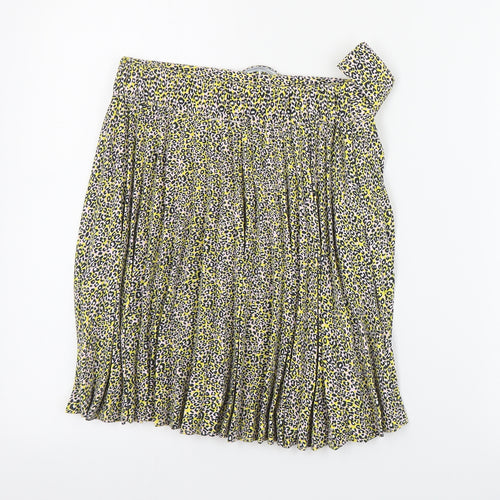 Topshop Womens Yellow Floral Polyester Pleated Skirt Size 6