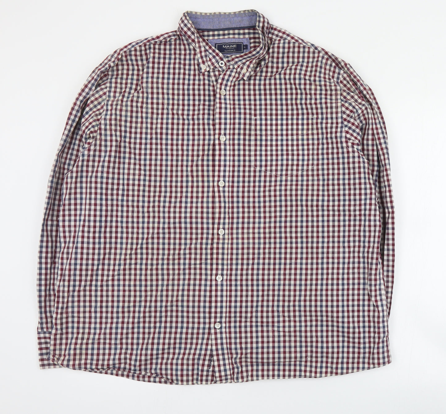 Maine Mens Red Plaid Cotton  Button-Up Size XL Collared Button