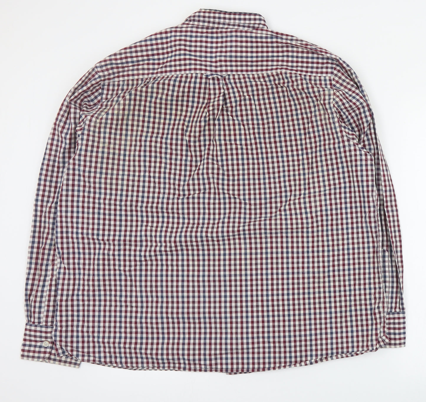 Maine Mens Red Plaid Cotton  Button-Up Size XL Collared Button