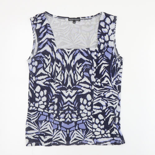 Reflections Womens Blue Geometric Polyester Basic Tank Size M Square Neck