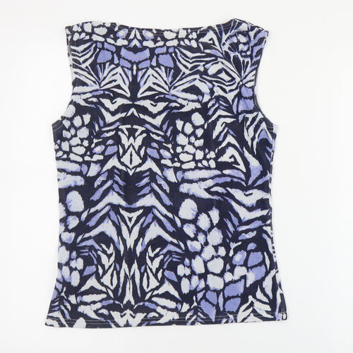 Reflections Womens Blue Geometric Polyester Basic Tank Size M Square Neck