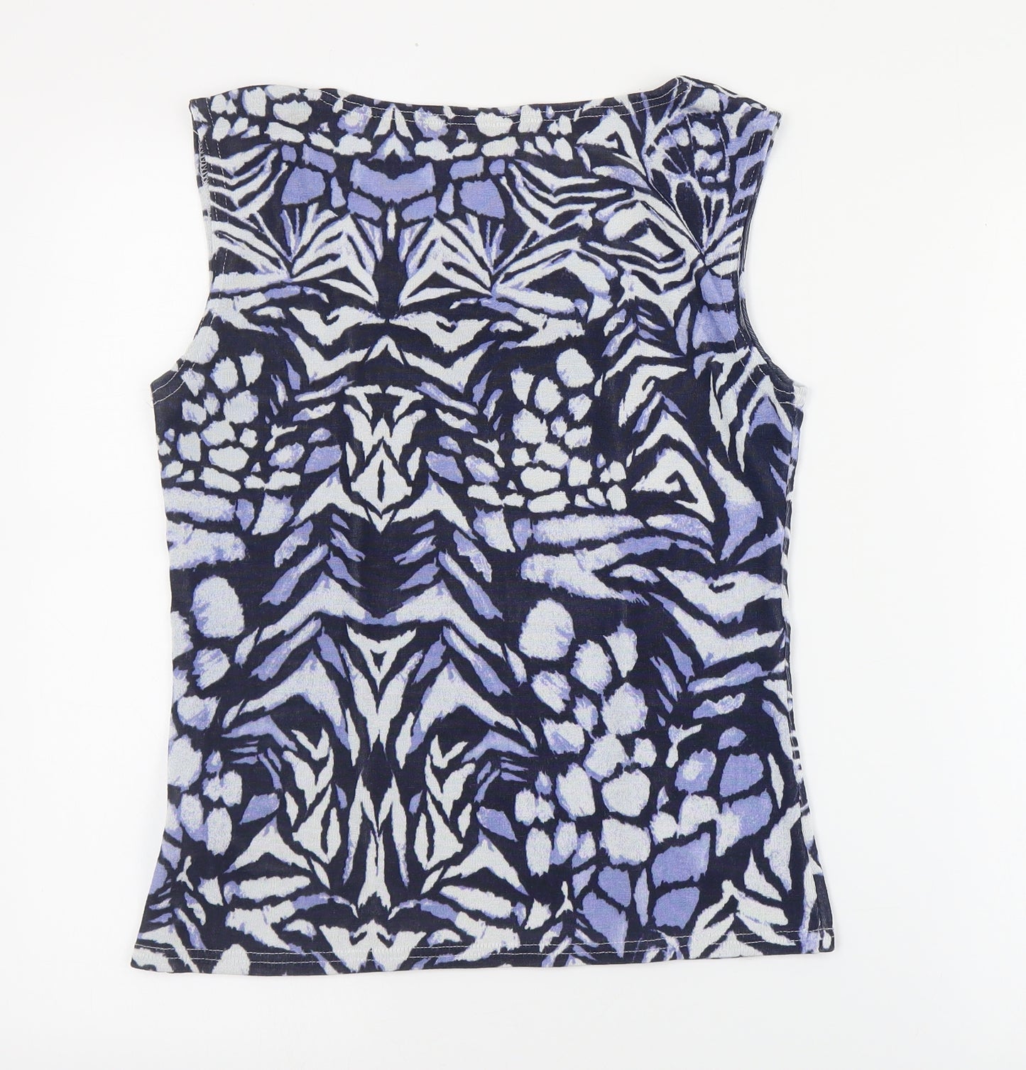 Reflections Womens Blue Geometric Polyester Basic Tank Size M Square Neck