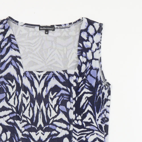 Reflections Womens Blue Geometric Polyester Basic Tank Size M Square Neck