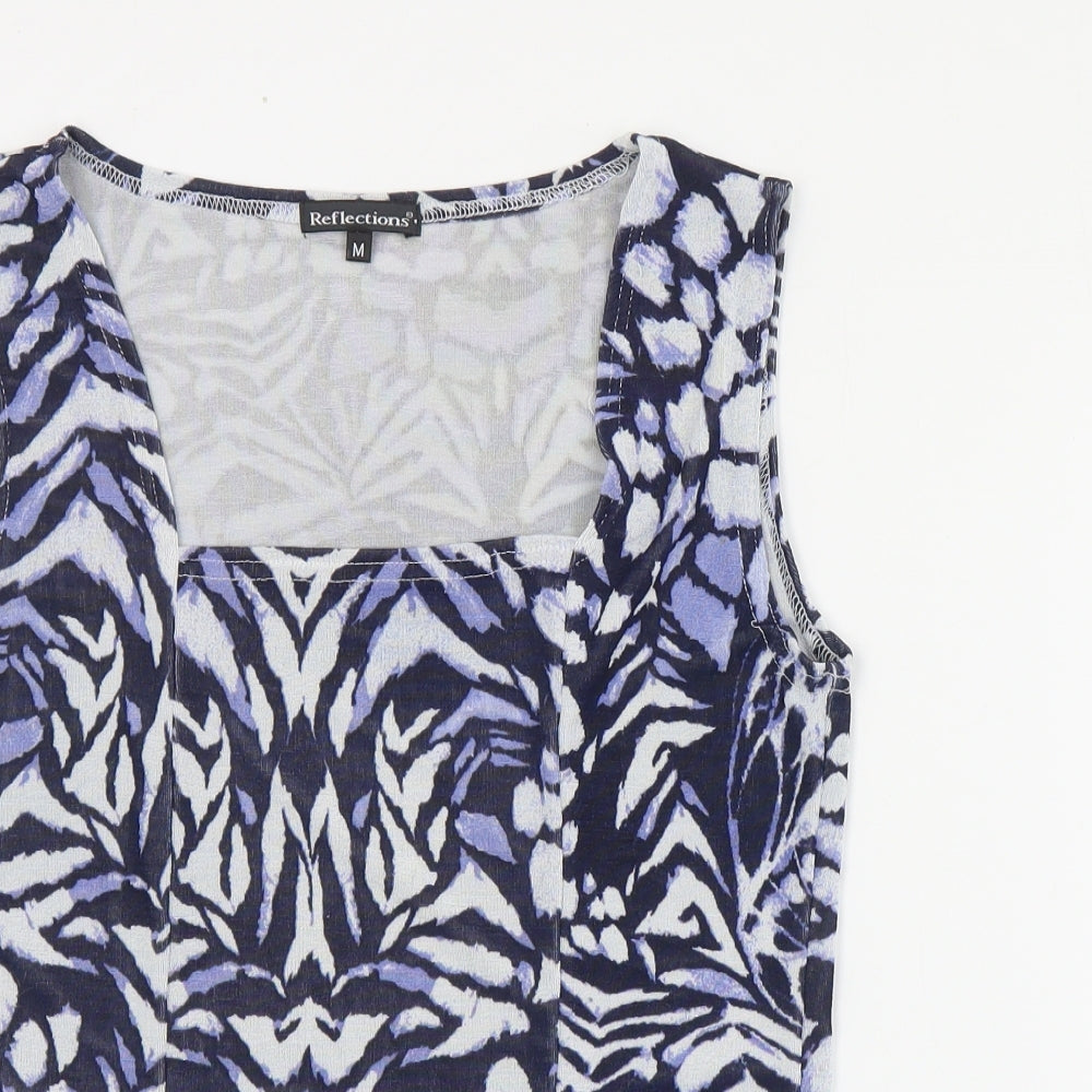 Reflections Womens Blue Geometric Polyester Basic Tank Size M Square Neck