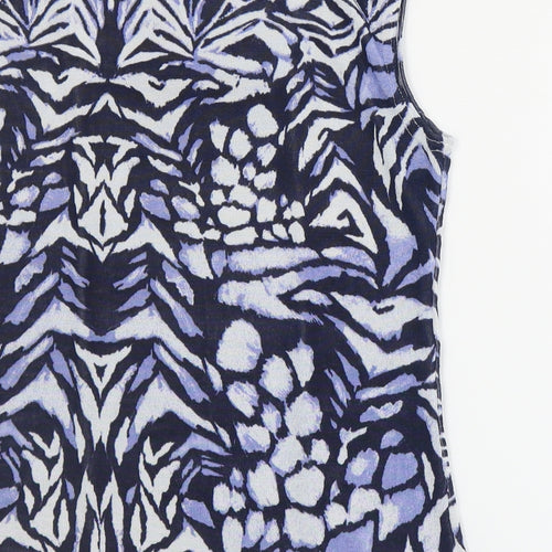 Reflections Womens Blue Geometric Polyester Basic Tank Size M Square Neck