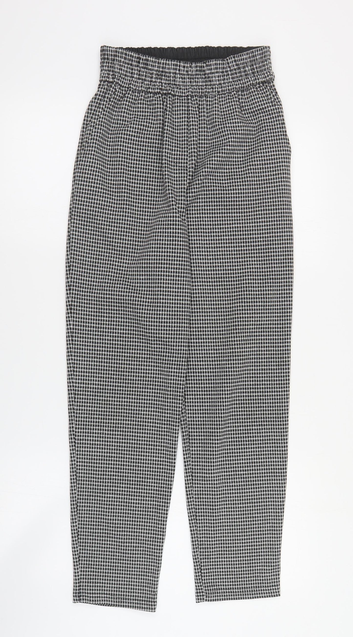 Primark Womens Black Plaid Polyester Carrot Trousers Size 4 L27 in Regular