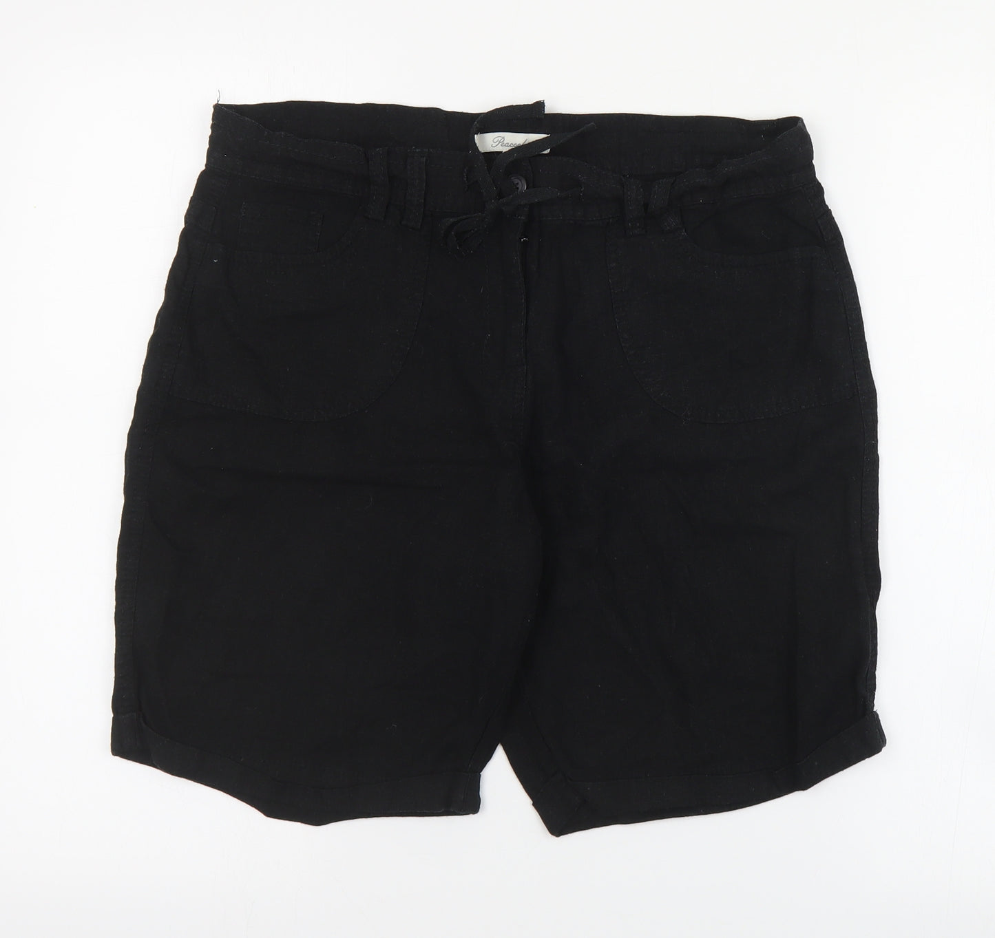 Peacocks Womens Black  Linen Cargo Shorts Size 14 L8 in Regular Zip