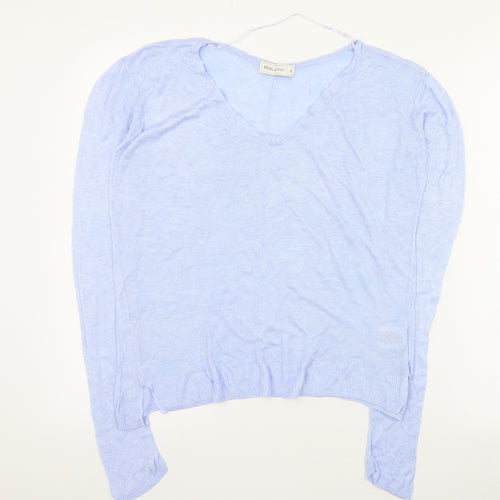 Real Woman Womens Blue V-Neck  Viscose Pullover Jumper Size S