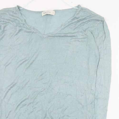 Real Woman Womens Green V-Neck  Viscose Pullover Jumper Size S