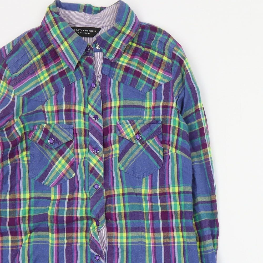 Dorothy Perkins Womens Multicoloured Plaid Cotton Basic Button-Up Size 10 Collared