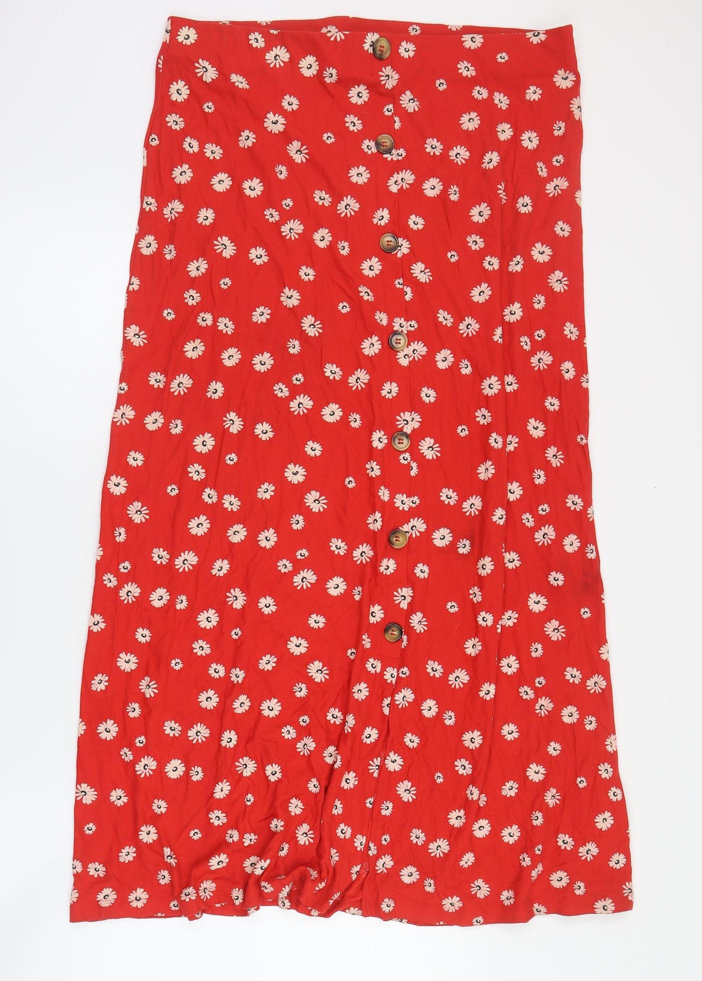 F&F Womens Red Floral Viscose A-Line Skirt Size 16   Button
