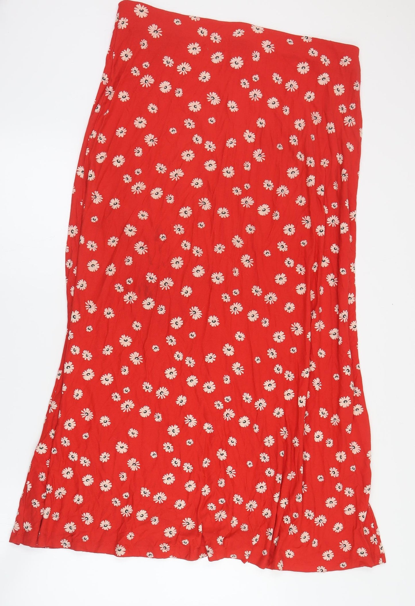 F&F Womens Red Floral Viscose A-Line Skirt Size 16   Button
