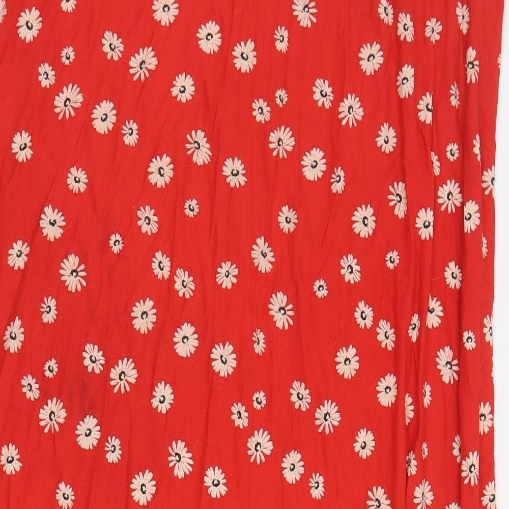 F&F Womens Red Floral Viscose A-Line Skirt Size 16   Button