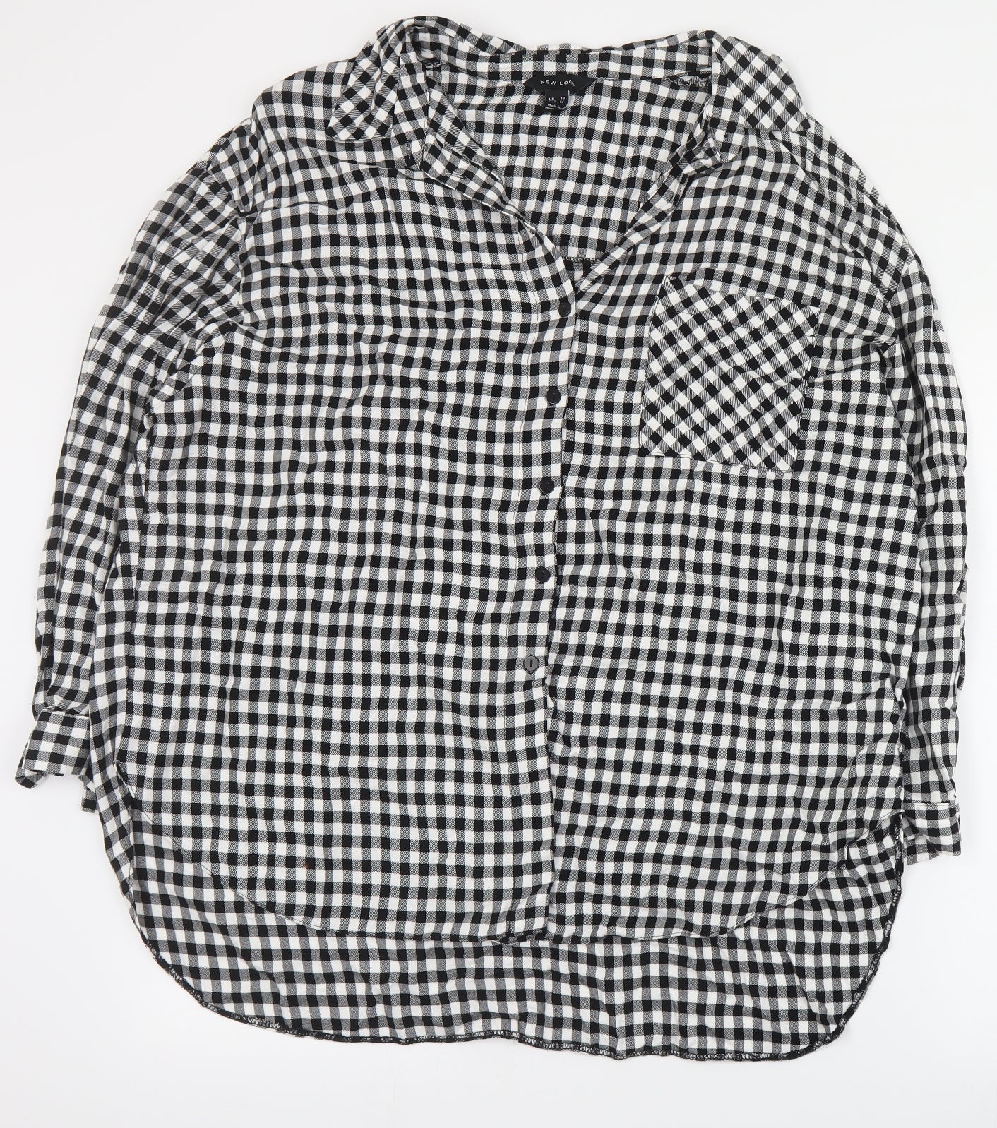 New Look Womens Black Plaid Viscose Basic Button-Up Size 18 Collared