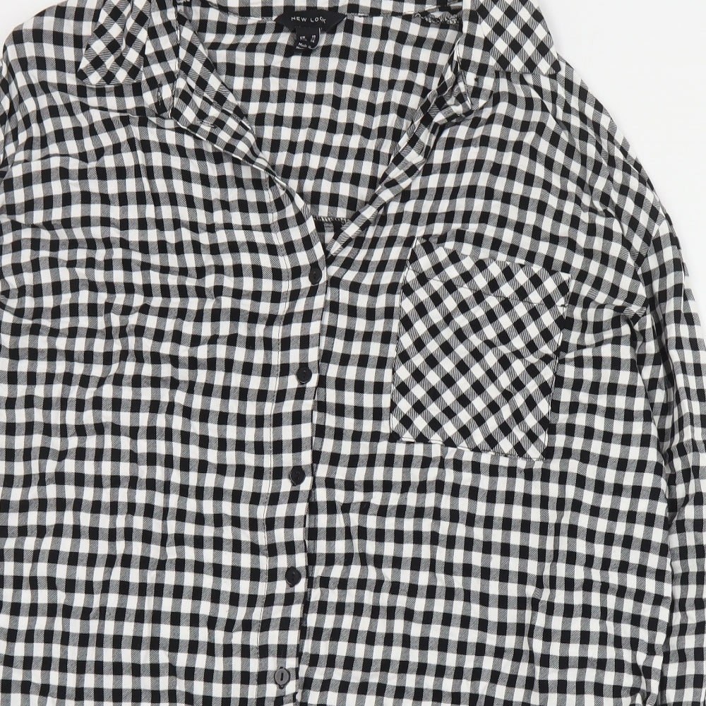 New Look Womens Black Plaid Viscose Basic Button-Up Size 18 Collared