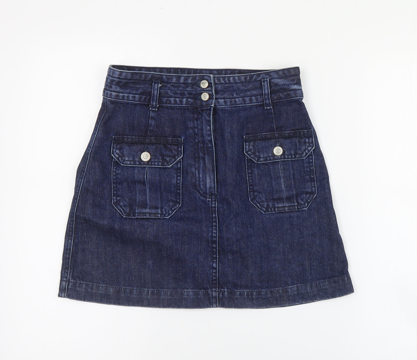 Topshop Womens Blue  Cotton A-Line Skirt Size 26 in   Zip