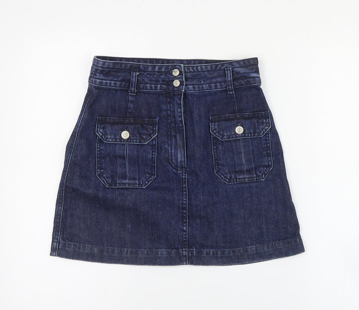 Topshop Womens Blue  Cotton A-Line Skirt Size 26 in   Zip