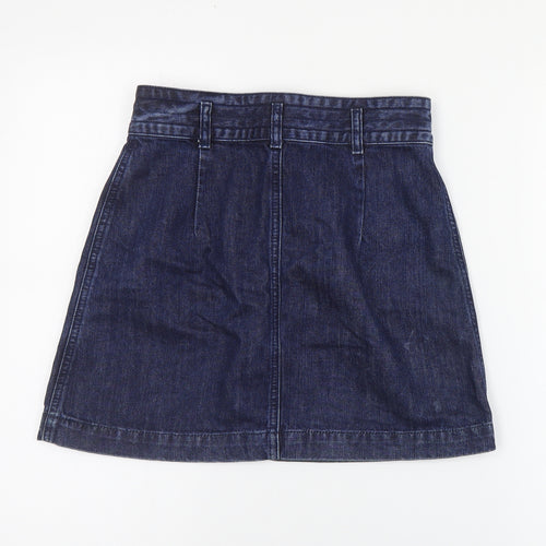 Topshop Womens Blue  Cotton A-Line Skirt Size 26 in   Zip