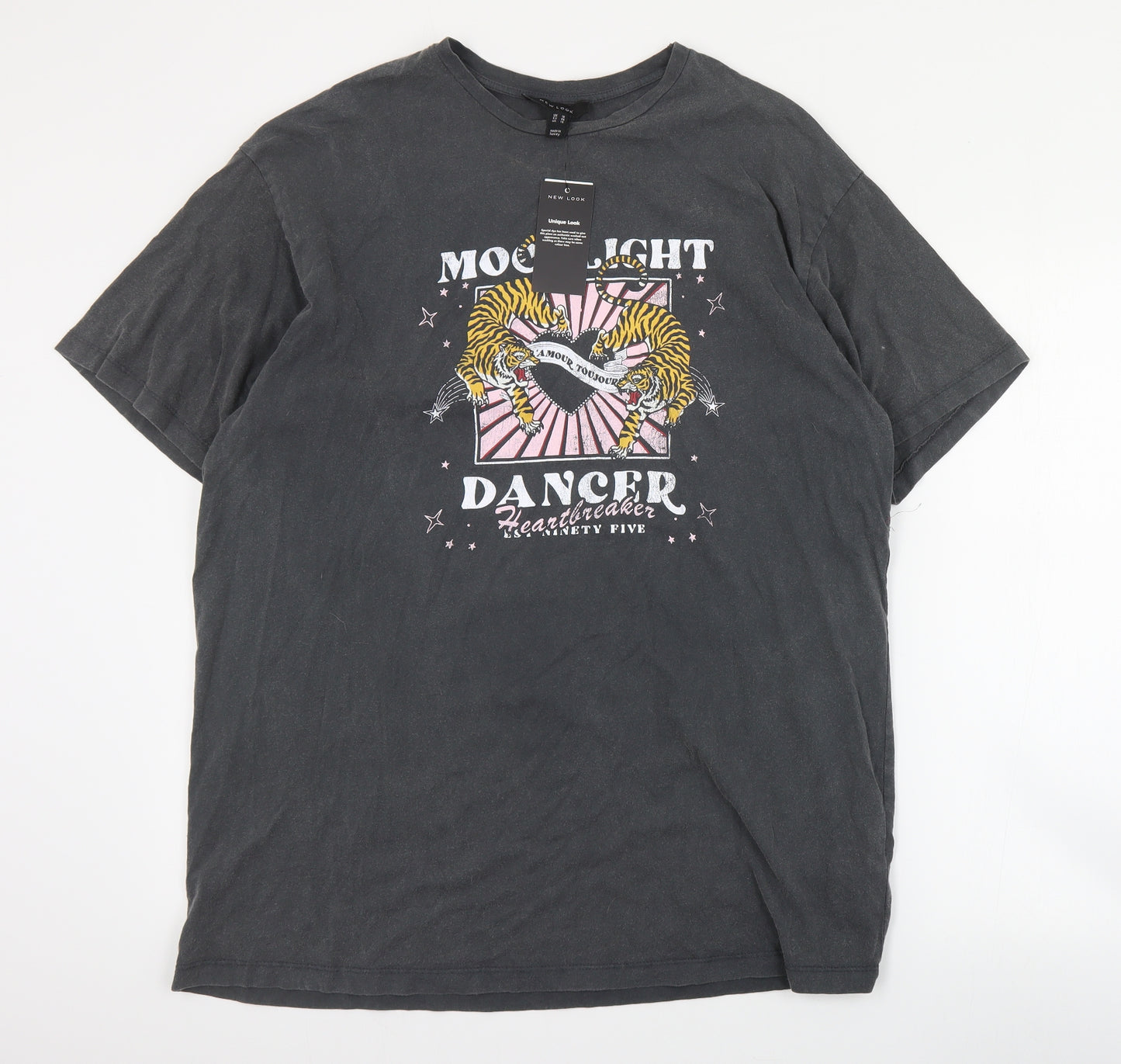 New Look Womens Grey  Cotton Basic T-Shirt Size 18 Crew Neck